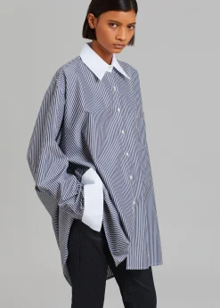 The Frankie Shop Jany Tie-Neck Shirt Black Stripe Outlet
