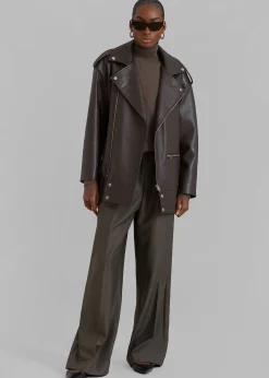 The Frankie Shop Jax Leather Biker Jacket Brown Outlet