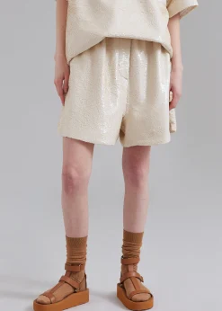 The Frankie Shop Jazz Sequins Boxer Shorts Cream Hot