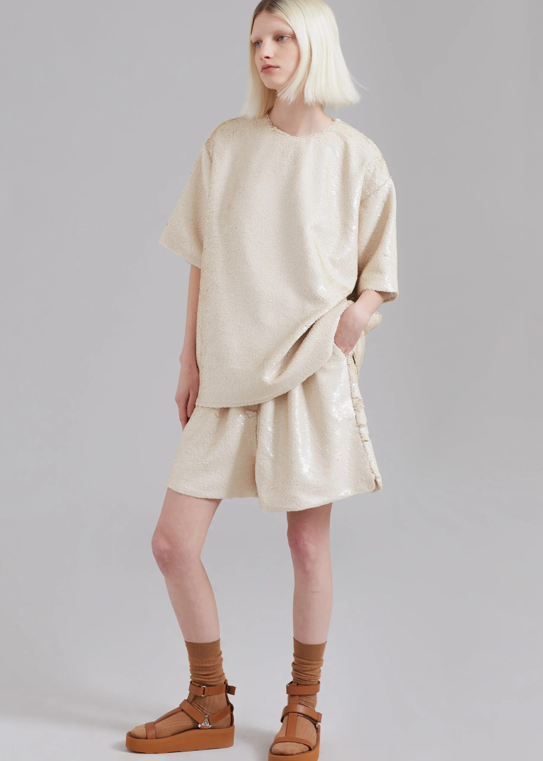 The Frankie Shop Jazz Sequins Boxer Shorts Cream Hot