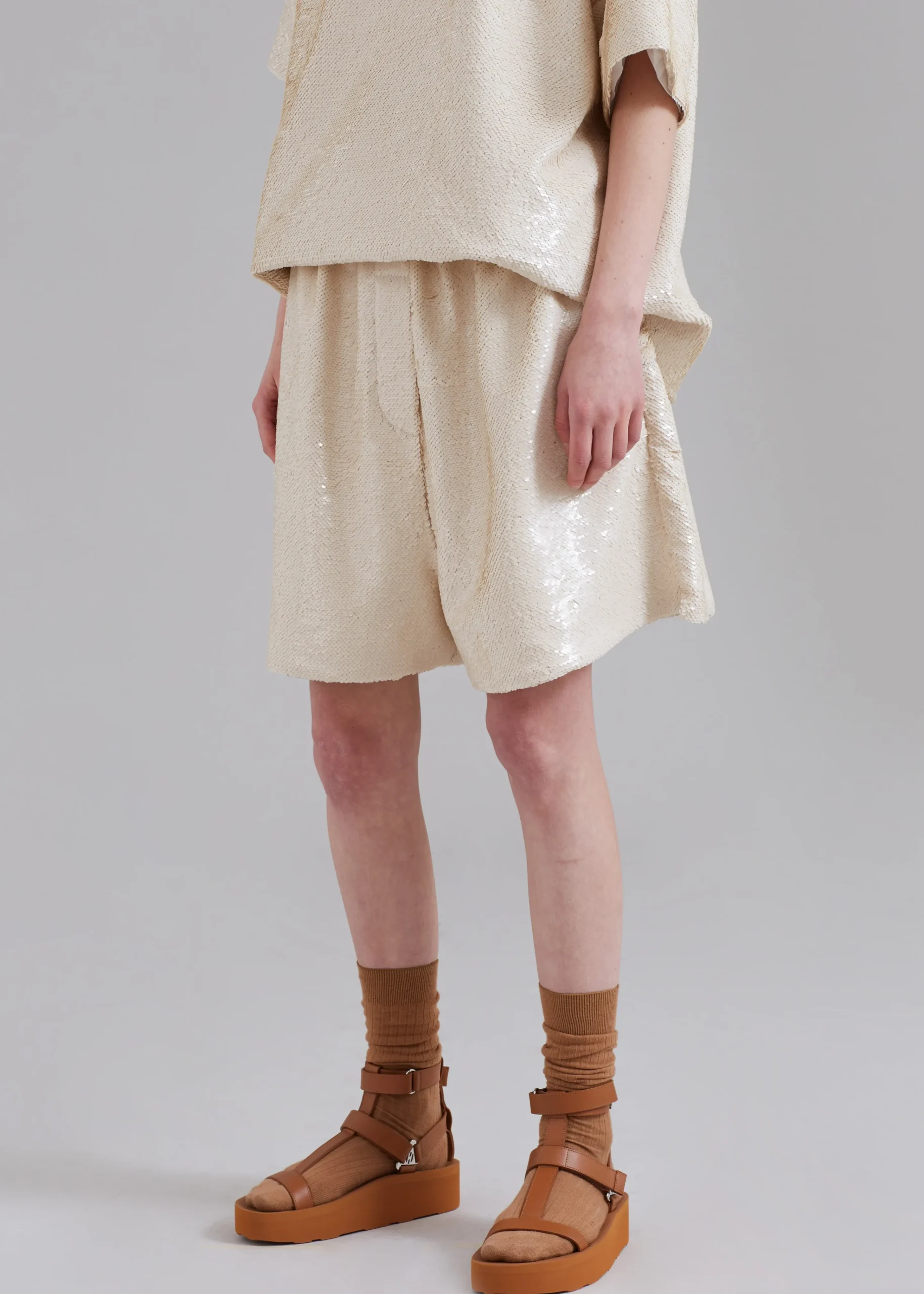 The Frankie Shop Jazz Sequins Boxer Shorts Cream Hot