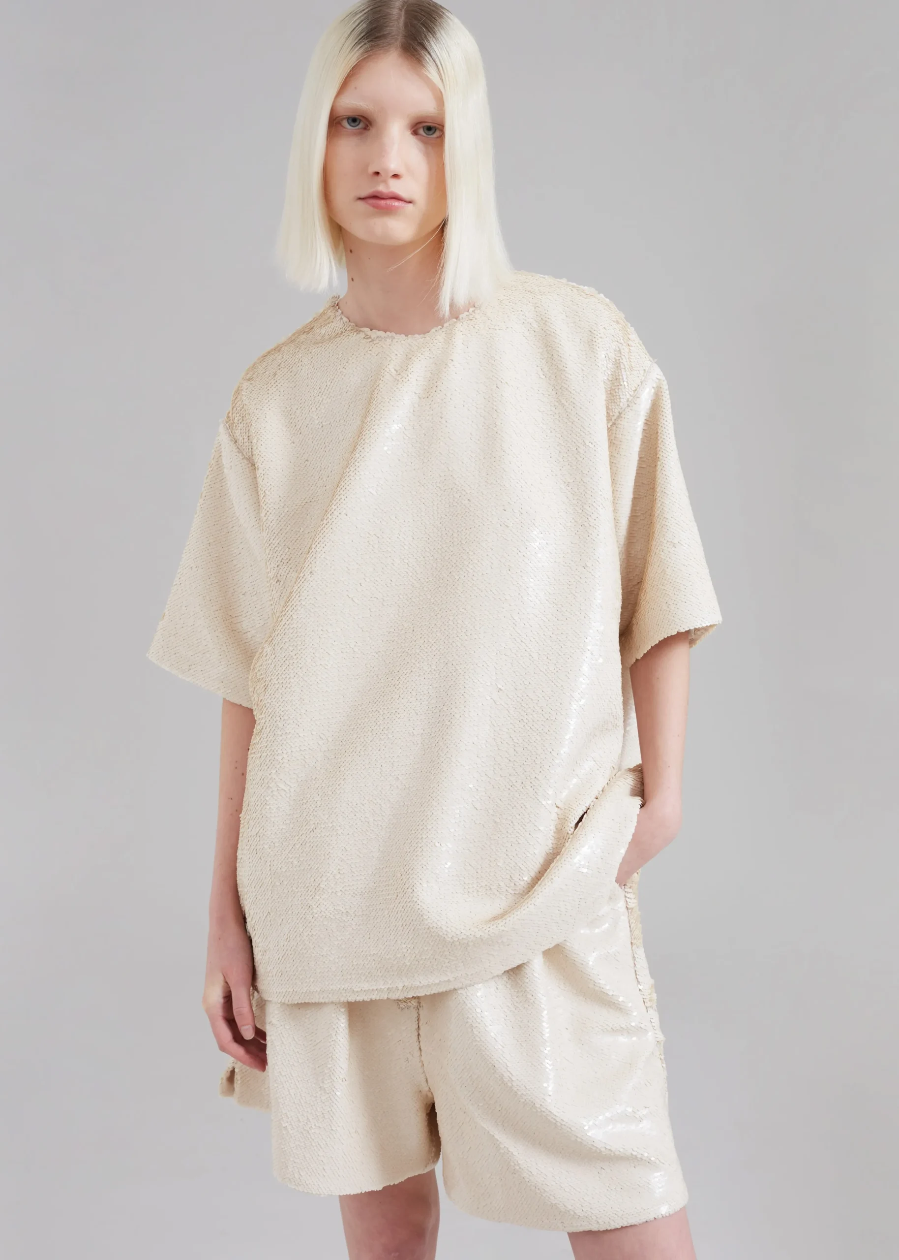 The Frankie Shop Jazz Sequins Boxer Shorts Cream Hot