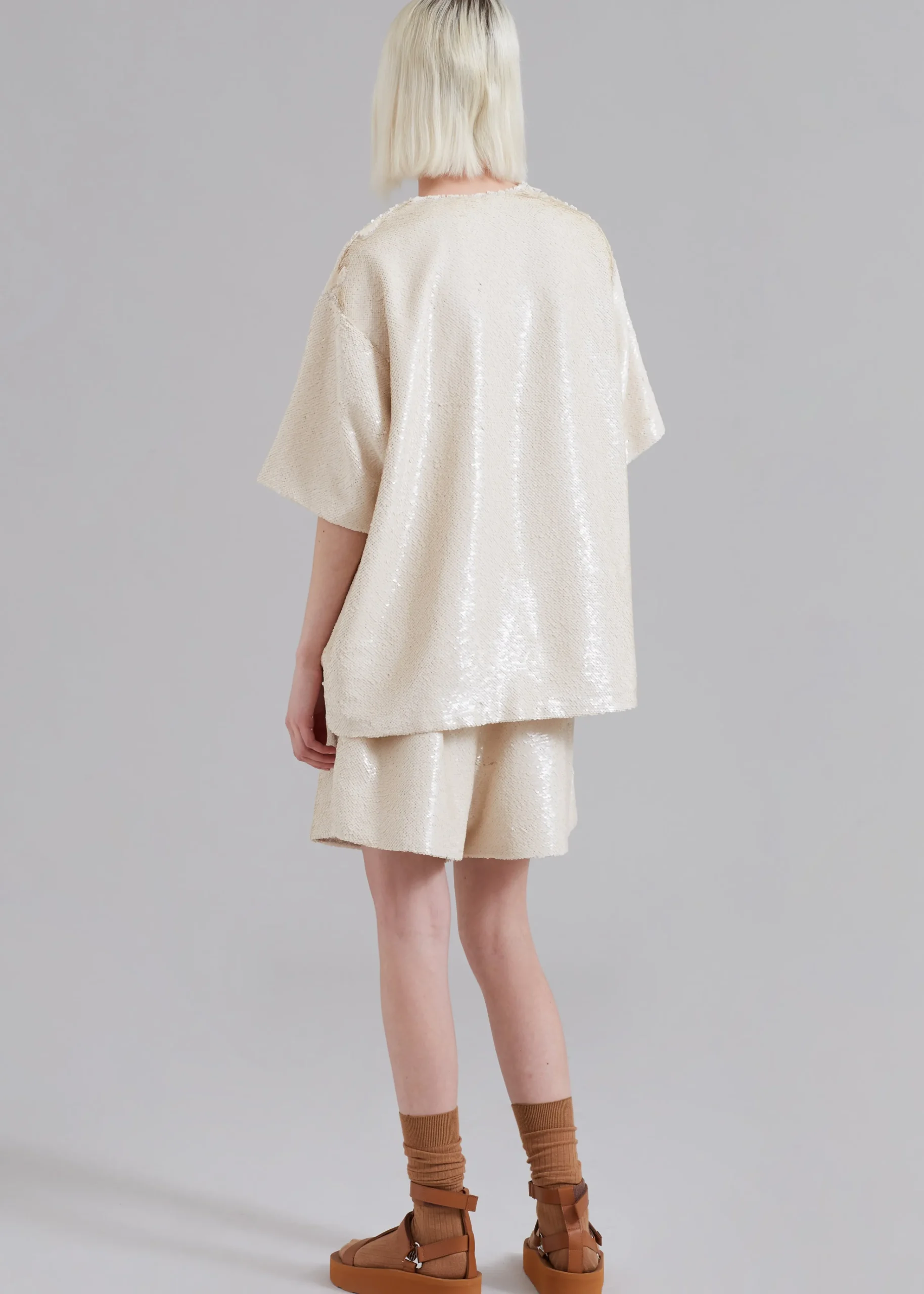 The Frankie Shop Jazz Sequins Boxer Shorts Cream Hot