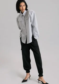 The Frankie Shop Jeanne Padded Shirt Black Stripe Sale