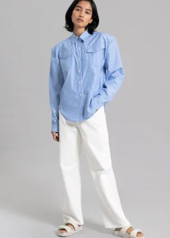 The Frankie Shop Jeanne Padded Shirt White Stripe Discount