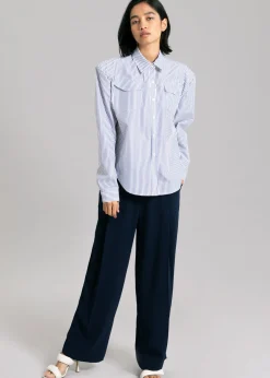 The Frankie Shop Jeanne Padded Shirt Navy Stripe