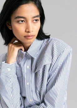 The Frankie Shop Jeanne Padded Shirt Navy Stripe