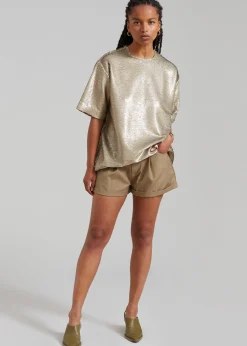 The Frankie Shop Jones Boxy Sequins Tee Bronze Discount
