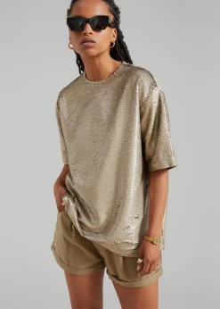 The Frankie Shop Jones Boxy Sequins Tee Bronze Discount