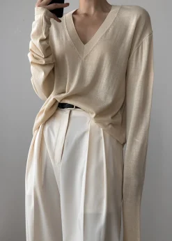 The Frankie Shop Juro V-Neck Knit Butter Hot