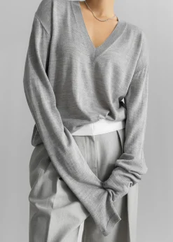 The Frankie Shop Juro V-Neck Knit Grey Clearance