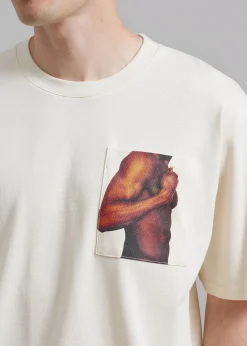 The Frankie Shop Jw Anderson Bicep Stud Chest Pocket T-Shirt Beige New