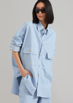 The Frankie Shop Kaline Light Blue Pocket Shirt White Stripe Hot