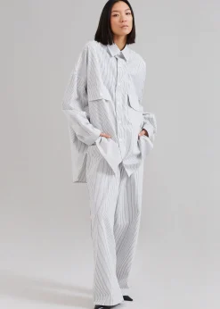 The Frankie Shop Kaline White Pocket Shirt Navy Stripe New