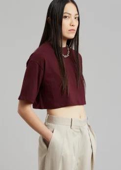 The Frankie Shop Karina Cropped T-Shirt Bordeaux Sale