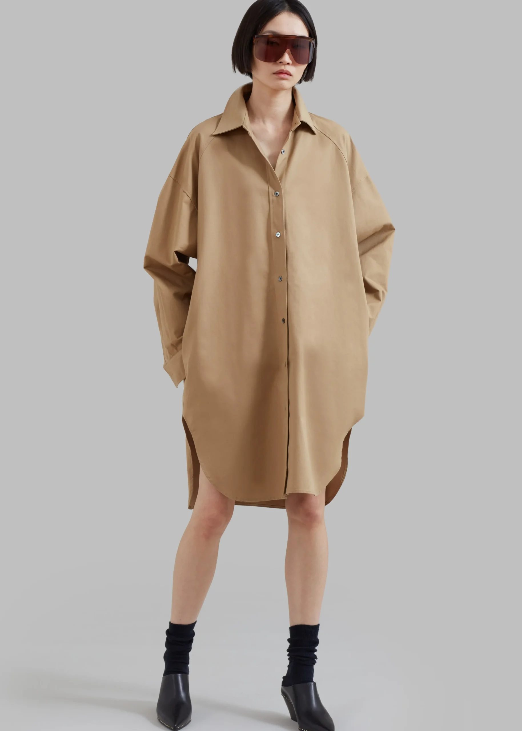 The Frankie Shop Karole Shirt Dress Tan Outlet
