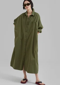 The Frankie Shop Kason Oversized Shirt Dress Dark Olive Discount