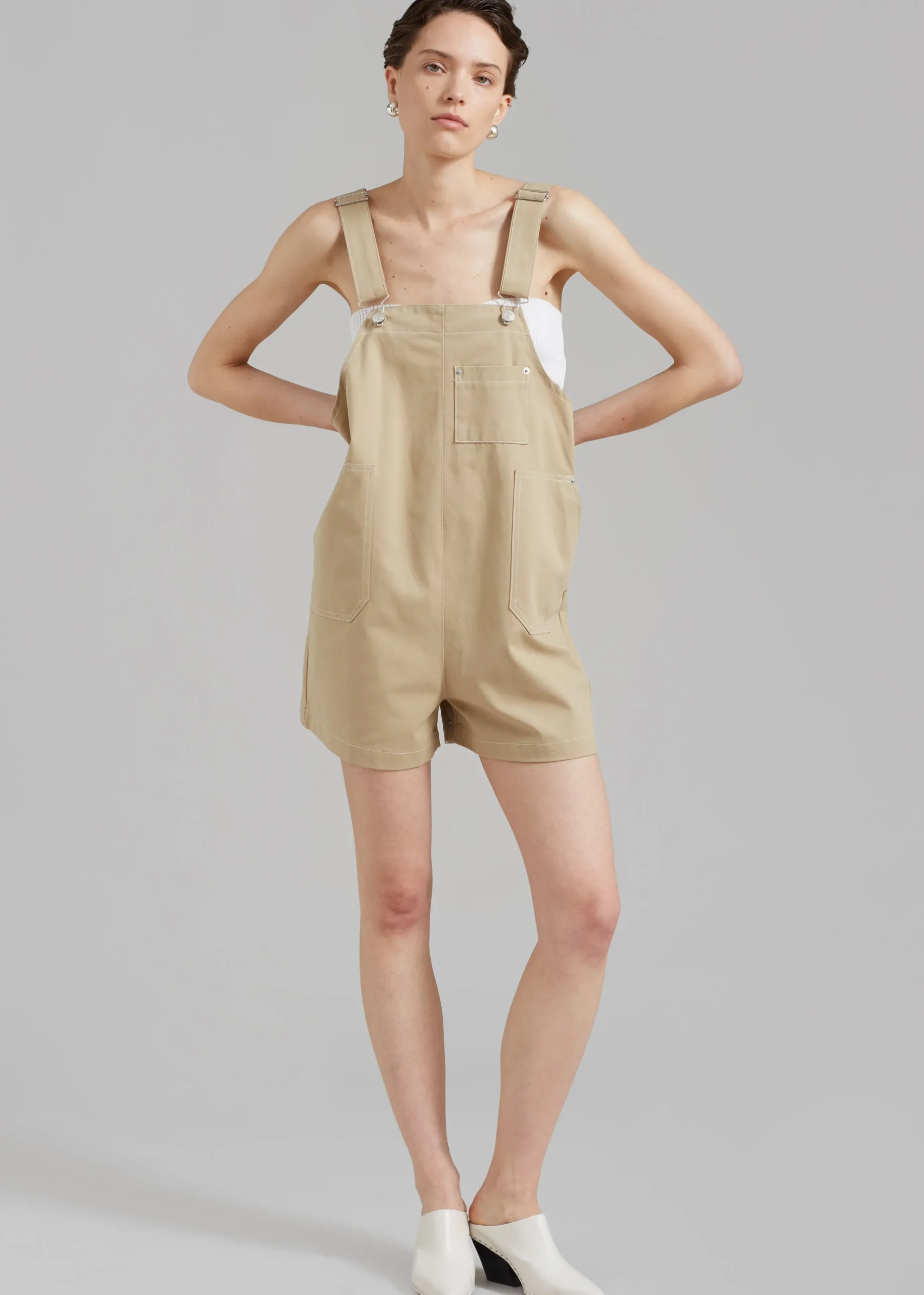 The Frankie Shop Keeley Overall Shorts Beige Clearance