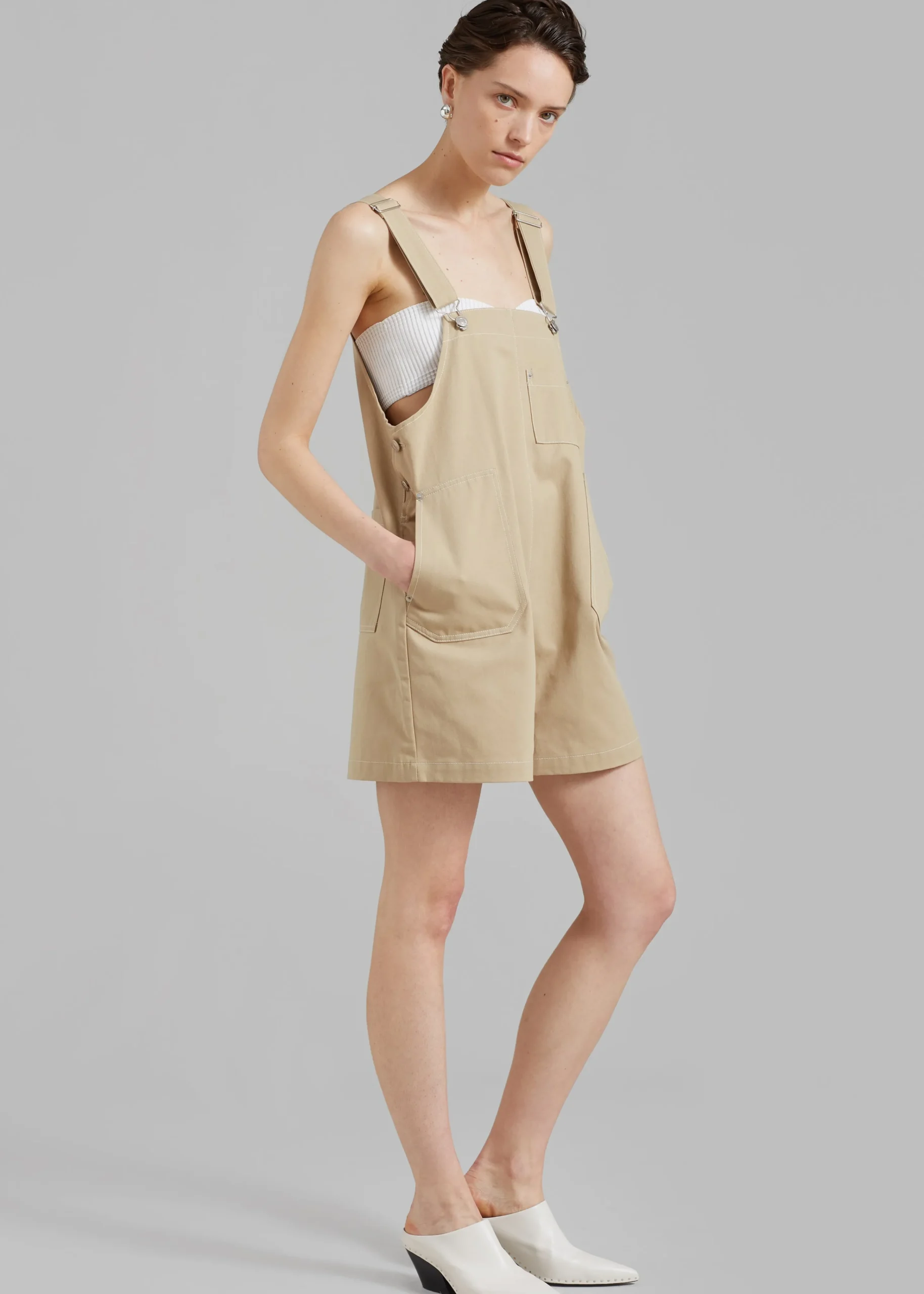 The Frankie Shop Keeley Overall Shorts Beige Clearance