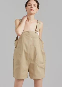 The Frankie Shop Keeley Overall Shorts Beige Clearance