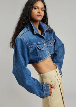 The Frankie Shop Kett Cropped Denim Jacket Dark Indigo Best
