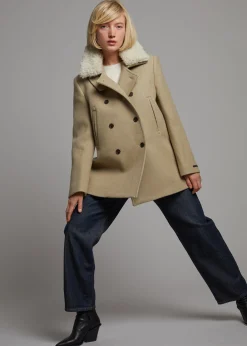 The Frankie Shop Kimmo Faux Fur Collar Peacoat Beige Discount