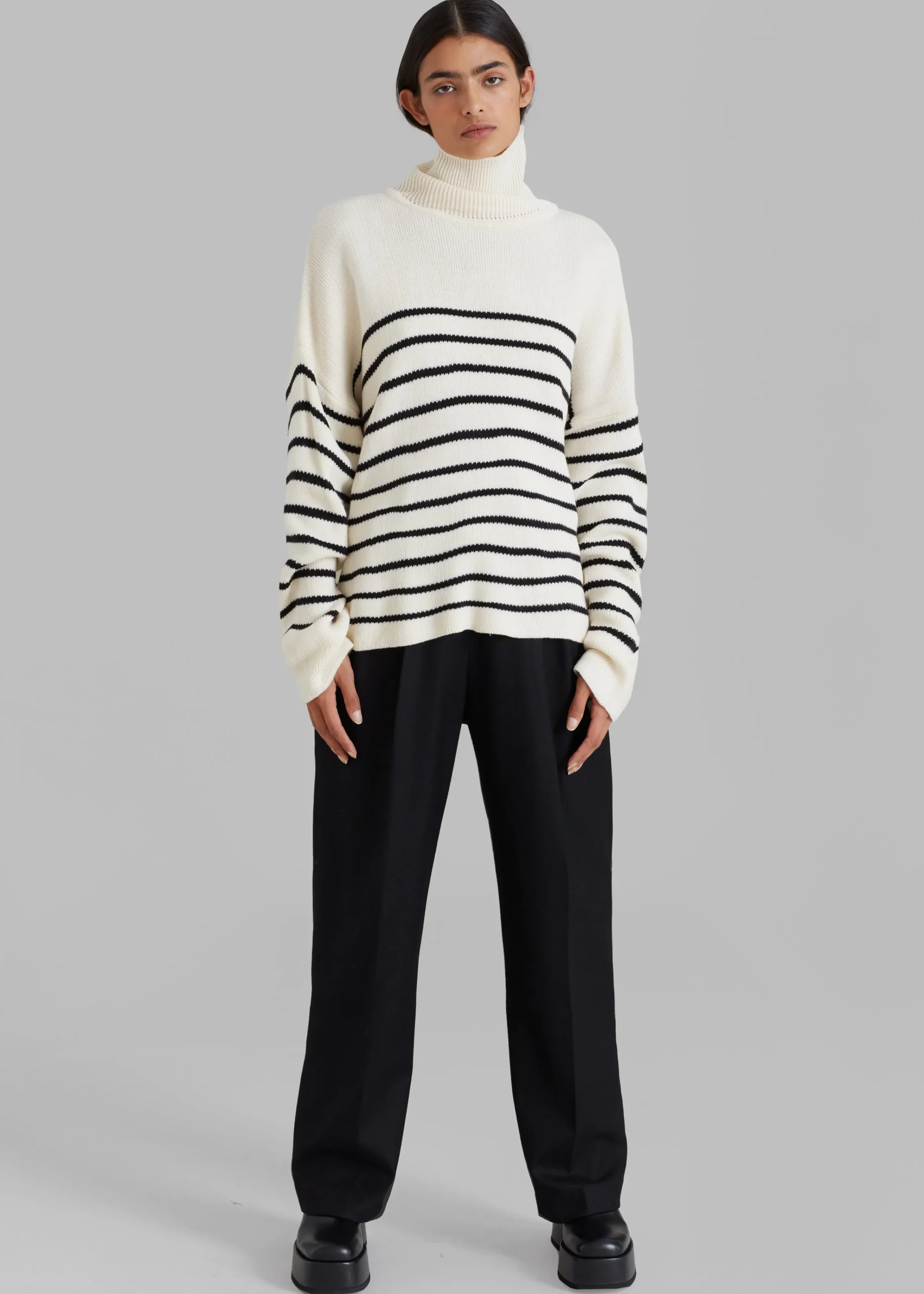 The Frankie Shop Kyo Turtleneck Sweater Black Stripe Clearance