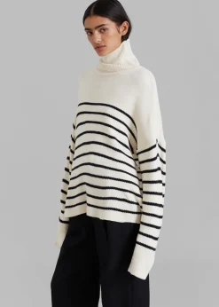 The Frankie Shop Kyo Turtleneck Sweater Black Stripe Clearance