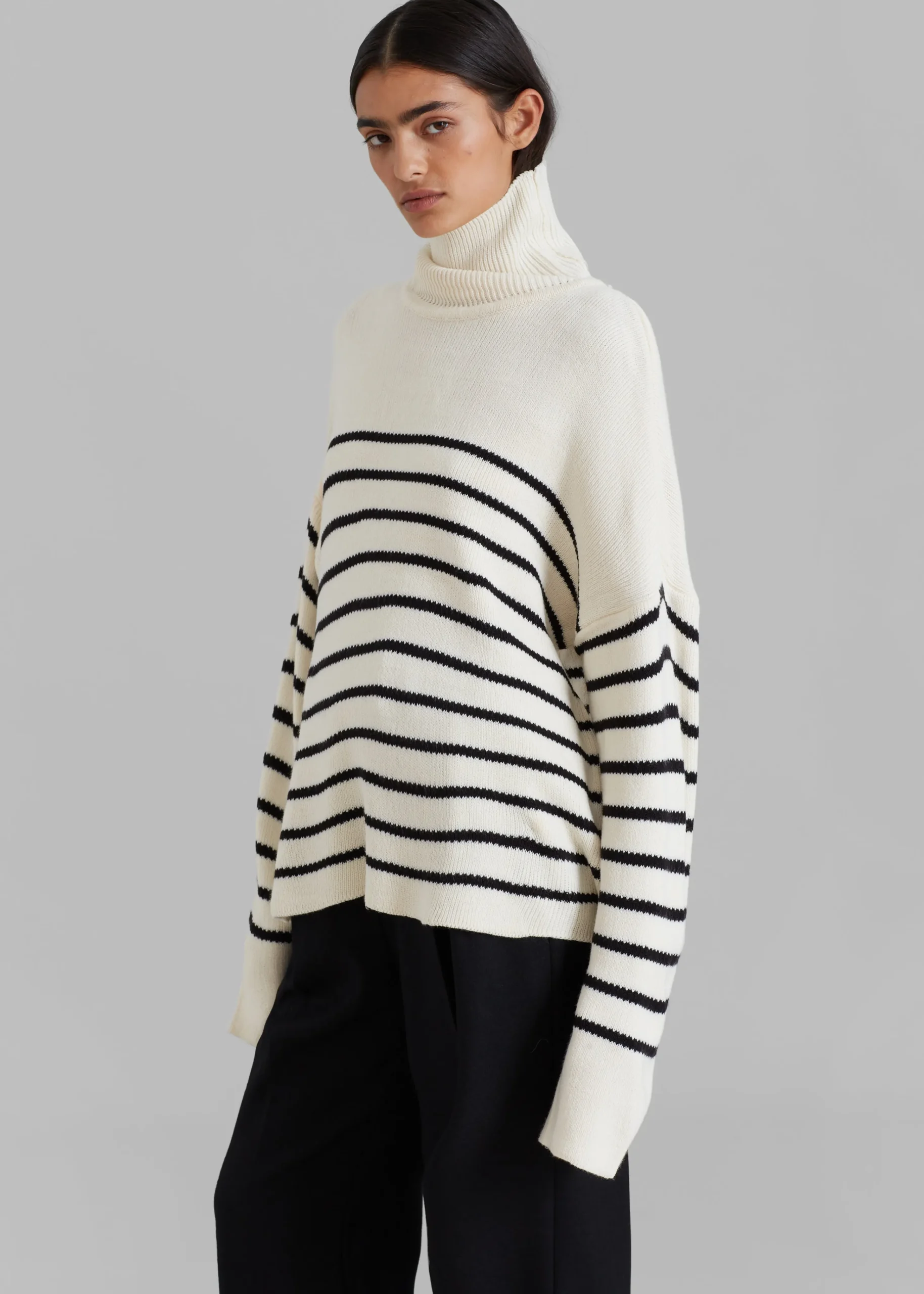 The Frankie Shop Kyo Turtleneck Sweater Black Stripe Clearance