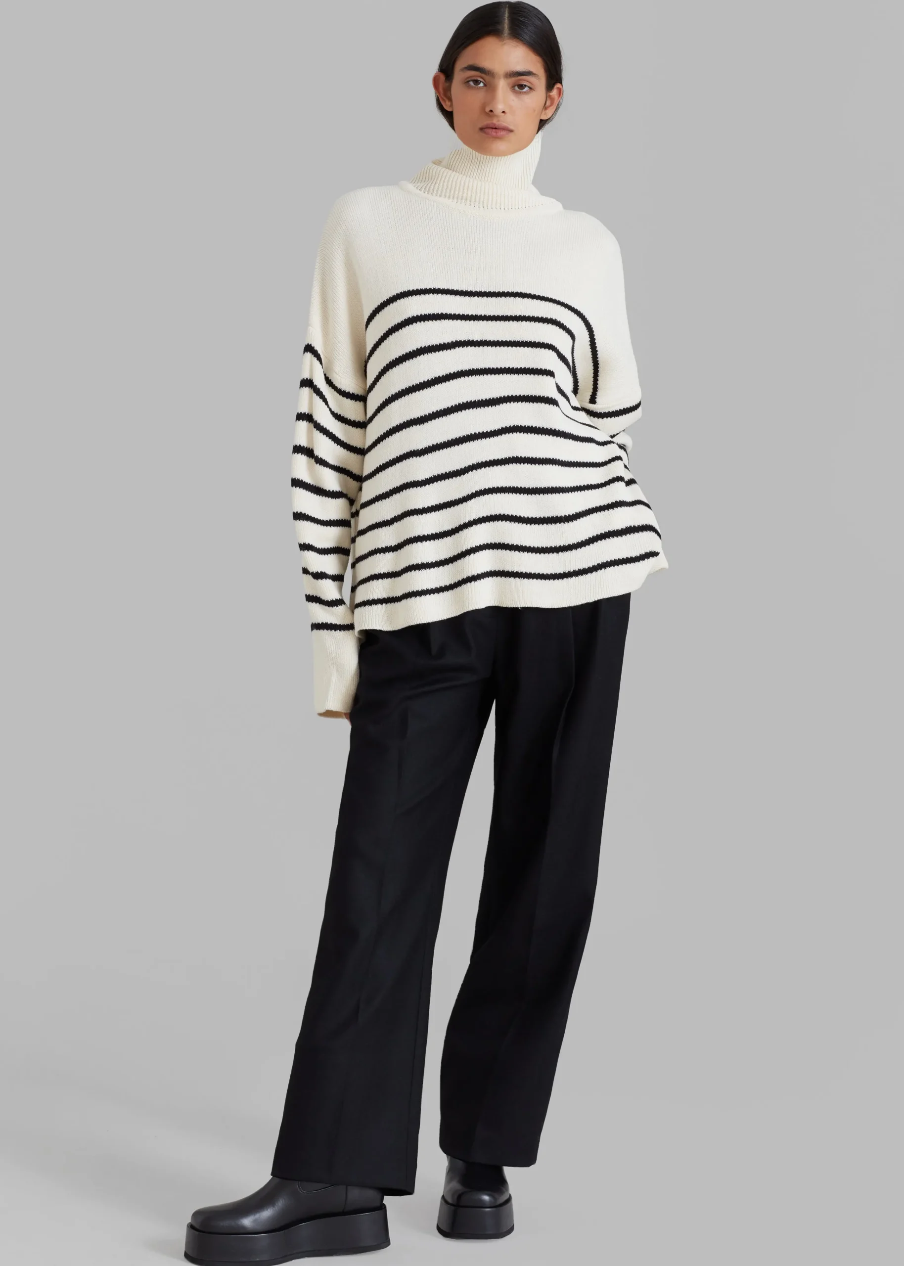 The Frankie Shop Kyo Turtleneck Sweater Black Stripe Clearance