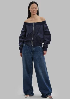 The Frankie Shop Lilya Off Shoulder Bomber Navy