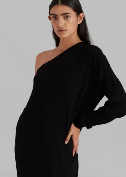 The Frankie Shop Lina One Shoulder Loose Knit Dress Black Online