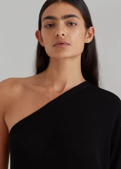 The Frankie Shop Lina One Shoulder Loose Knit Dress Black Online