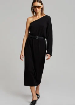 The Frankie Shop Lina One Shoulder Loose Knit Dress Black Online