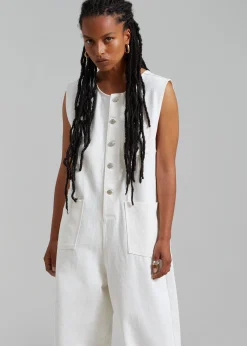 The Frankie Shop Liv Denim Jumpsuit White Best