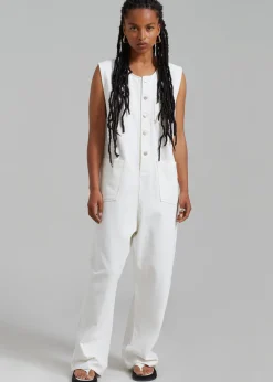 The Frankie Shop Liv Denim Jumpsuit White Best