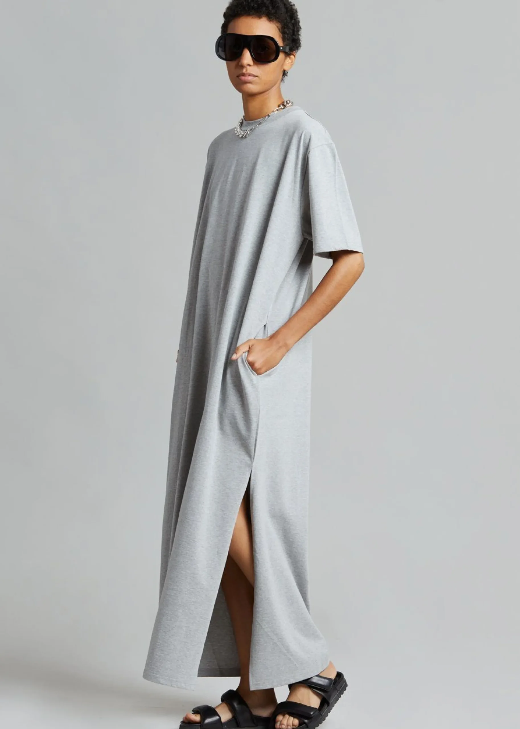 The Frankie Shop Lou Oversized Tee Dress Heather Grey Discount