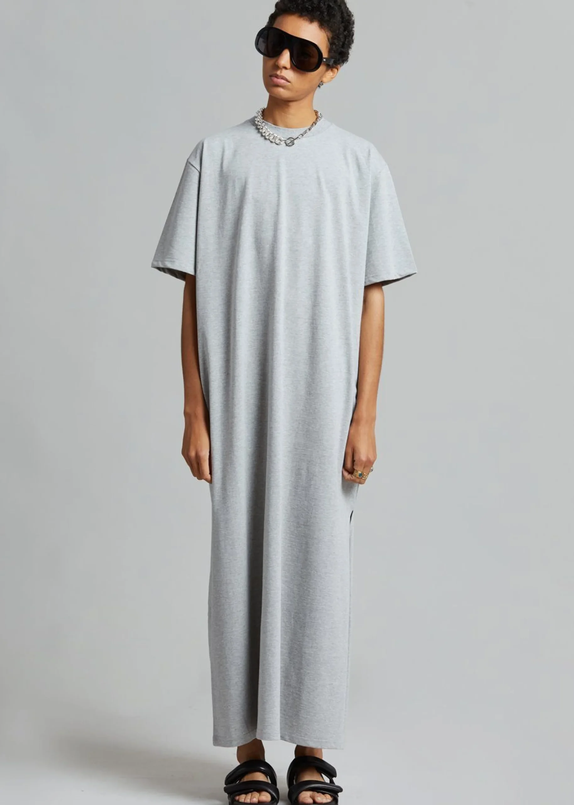 The Frankie Shop Lou Oversized Tee Dress Heather Grey Discount