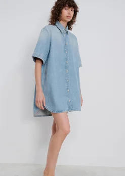 The Frankie Shop Loulou Studio Sant Shirt Dress Washed Light Blue Online
