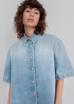 The Frankie Shop Loulou Studio Sant Shirt Dress Washed Light Blue Online