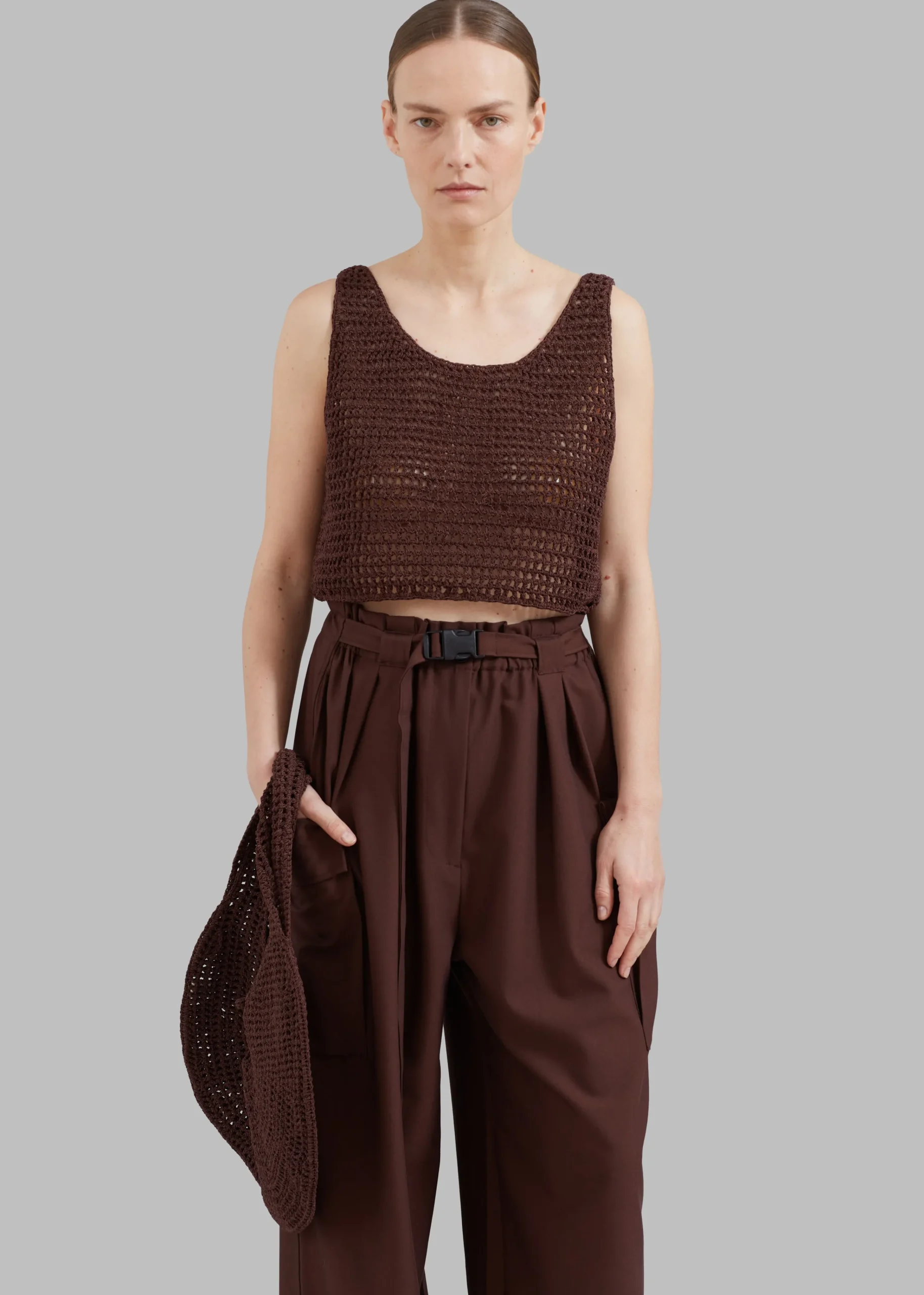 The Frankie Shop Low Classic Crochet Hobo Bag Brown Online