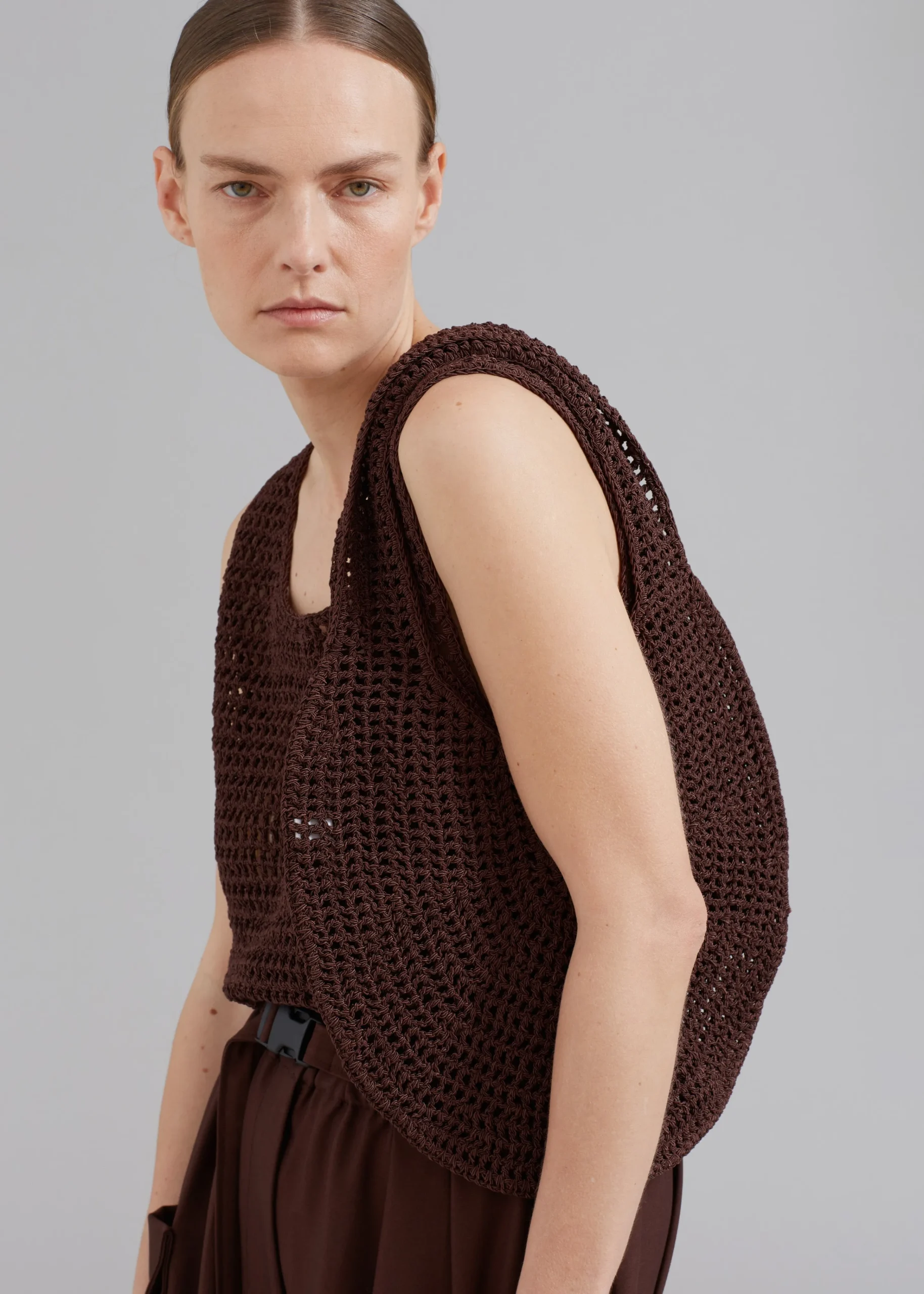 The Frankie Shop Low Classic Crochet Hobo Bag Brown Online