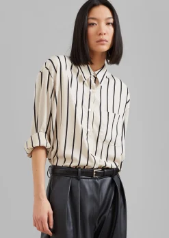 The Frankie Shop Lui Satin Shirt Black Stripe Discount