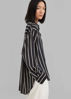 The Frankie Shop Lui Satin Shirt Beige Stripe Outlet