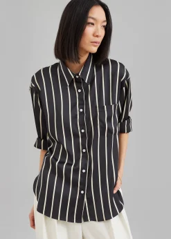 The Frankie Shop Lui Satin Shirt Beige Stripe Outlet