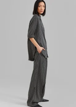 The Frankie Shop Lui Satin Shirt Black Pinstripe Clearance