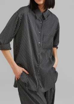 The Frankie Shop Lui Satin Shirt Black Pinstripe Clearance
