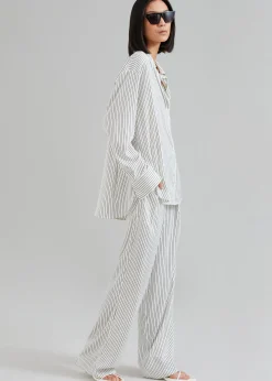 The Frankie Shop Lui Satin Shirt White Pinstripe Clearance