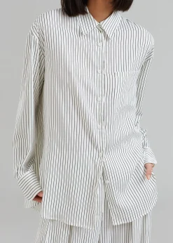 The Frankie Shop Lui Satin Shirt White Pinstripe Clearance