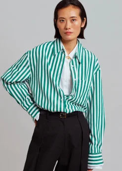 The Frankie Shop Lui Stripe Shirt Green Hot